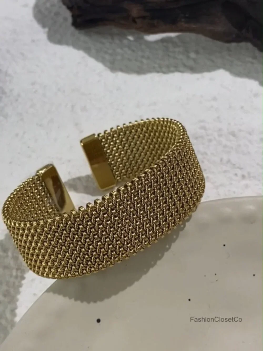 Gold Open Cuff Bangles Wide Woven Bracelet Stainless Steel Stackable Jewelry